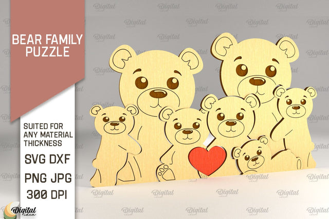 Bear Family Puzzle SVG. Bear Figurine Laser Cut SVG Evgenyia Guschina 