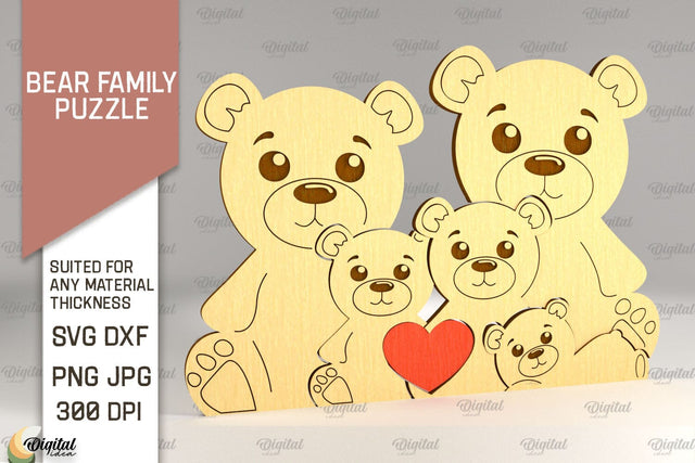 Bear Family Puzzle SVG. Bear Figurine Laser Cut SVG Evgenyia Guschina 