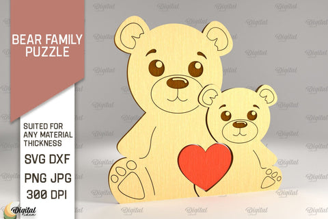 Bear Family Puzzles SVG Bundle. Bear Figurines Laser Cut SVG Evgenyia Guschina 