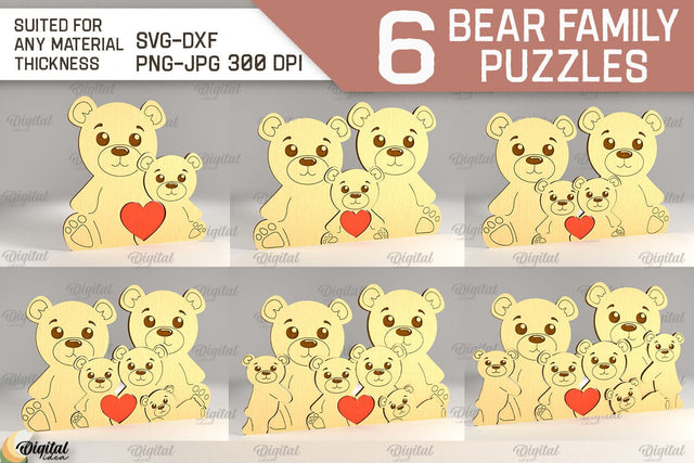 Bear Family Puzzles SVG Bundle. Bear Figurines Laser Cut SVG Evgenyia Guschina 