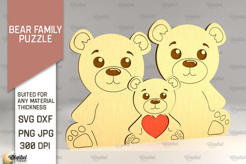 Bear Family Puzzles SVG Bundle. Bear Figurines Laser Cut SVG Evgenyia Guschina 