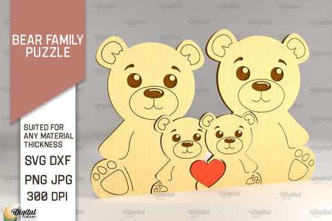 Bear Family Puzzles SVG Bundle. Bear Figurines Laser Cut SVG Evgenyia Guschina 