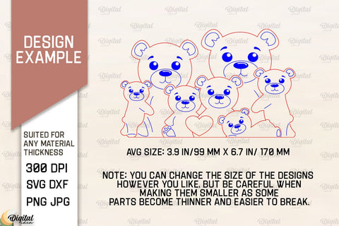 Bear Family Puzzles SVG Bundle. Bear Figurines Laser Cut SVG Evgenyia Guschina 