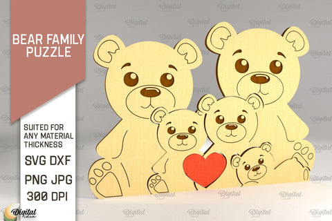 Bear Family Puzzles SVG Bundle. Bear Figurines Laser Cut SVG Evgenyia Guschina 