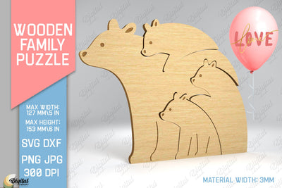 Bear Figurines SVG. Wooden Family Puzzle Laser Cut SVG Evgenyia Guschina 