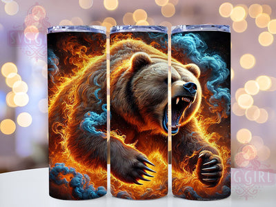 Bear Fire Grizzly 20oz Tumbler Wrap, Bear Fire Wrap, Sublimation Tumbler, 20oz Tumbler, Grizzly Bear Gift, Bear Lover Mug, Wildlife Drinkware Sublimation SvggirlplusArt 