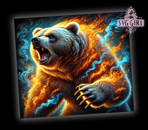 Bear Fire Grizzly 20oz Tumbler Wrap, Bear Fire Wrap, Sublimation Tumbler, 20oz Tumbler, Grizzly Bear Gift, Bear Lover Mug, Wildlife Drinkware Sublimation SvggirlplusArt 