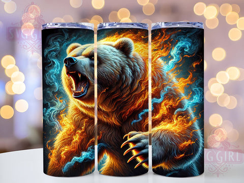 Bear Fire Grizzly 20oz Tumbler Wrap, Bear Fire Wrap, Sublimation Tumbler, 20oz Tumbler, Grizzly Bear Gift, Bear Lover Mug, Wildlife Drinkware Sublimation SvggirlplusArt 