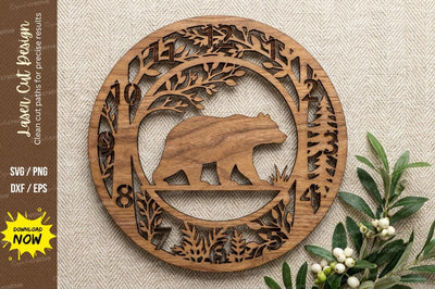 Bear Forest Circle Laser Cut,Bear Forest Laser Cut SVG Regulrcrative 