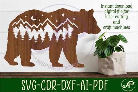 Bear forest scene wall art sign, SVG file. vector SVG APInspireddesigns 
