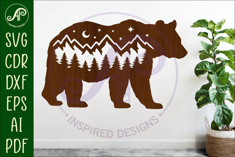Bear forest scene wall art sign, SVG file. vector SVG APInspireddesigns 
