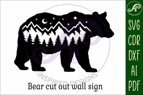 Bear forest scene wall art sign, SVG file. vector SVG APInspireddesigns 