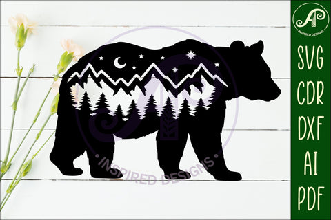 Bear forest scene wall art sign, SVG file. vector SVG APInspireddesigns 