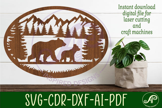 Bear forest wall art sign, SVG file. vector file SVG APInspireddesigns 