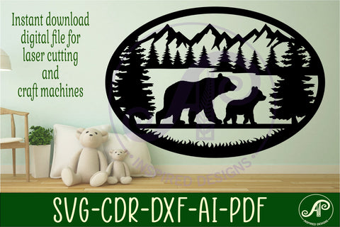 Bear forest wall art sign, SVG file. vector file SVG APInspireddesigns 