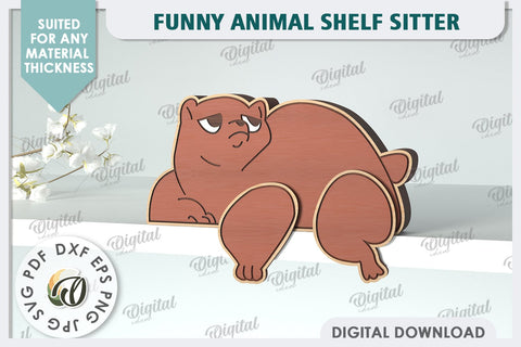 Bear Funny Decor Laser Cut. Cute Animal. Shelf Sitter SVG SVG Evgenyia Guschina 