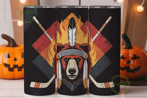 Bear Headdress Hockey 20oz Tumbler Wrap Sublimation PixelChick 