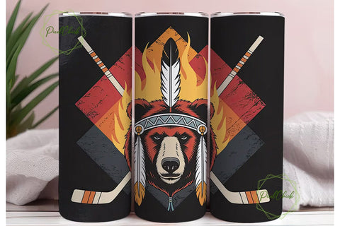 Bear Headdress Hockey 20oz Tumbler Wrap Sublimation PixelChick 