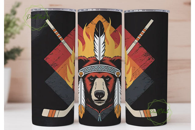 Bear Headdress Hockey 20oz Tumbler Wrap Sublimation PixelChick 