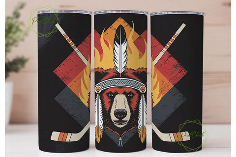 Bear Headdress Hockey 20oz Tumbler Wrap Sublimation PixelChick 