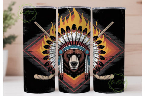 Bear Headdress Hockey 20oz Tumbler Wrap Sublimation PixelChick 