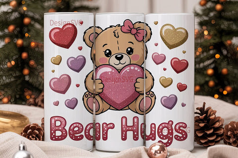 Bear Hugs Valentine's 20oz Tumbler Sublimation DesignSVG 