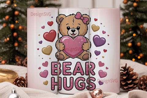 Bear Hugs Valentine's 20oz Tumbler Sublimation DesignSVG 