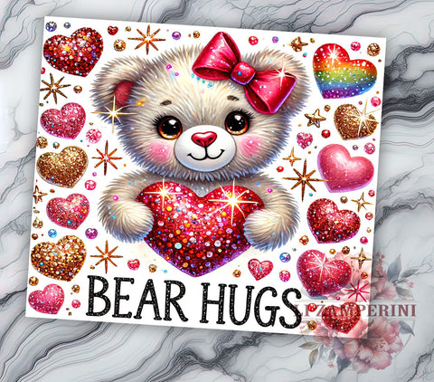 Bear Hugs Valentine's Day Tumbler Wrap, Valentine's Day Wrap, Bear Hugs Tumbler, 20oz Sublimation Tumbler, Love Gift, Romantic Drinkware, Bear Lover Gift Sublimation Li Zamperini 