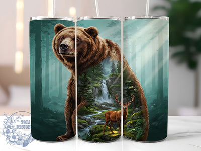 Bear Hunting Mountain Forest 20oz Tumbler, Hunting Theme, Mountain Forest, Rustic Nature, Wildlife Design, Skinny Tumbler, Sublimation PNG Sublimation ToriDesigns 