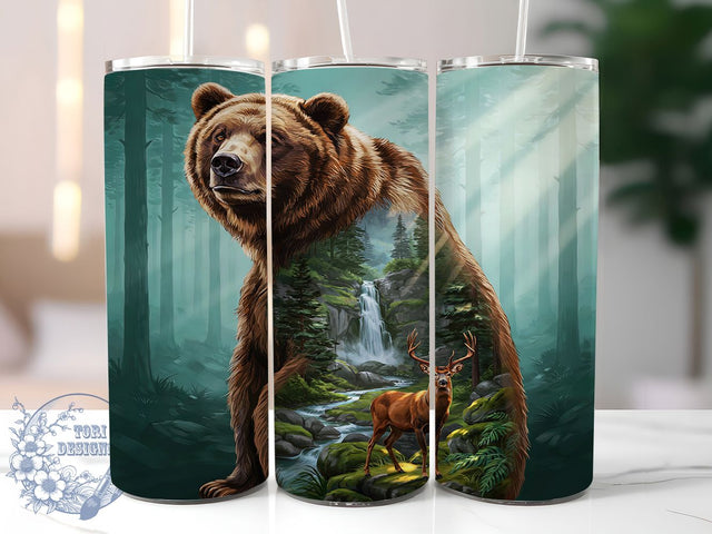 Bear Hunting Mountain Forest 20oz Tumbler, Hunting Theme, Mountain Forest, Rustic Nature, Wildlife Design, Skinny Tumbler, Sublimation PNG Sublimation ToriDesigns 