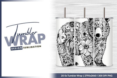 Bear illustration floral pattern tumbler png Sublimation Regulrcrative 