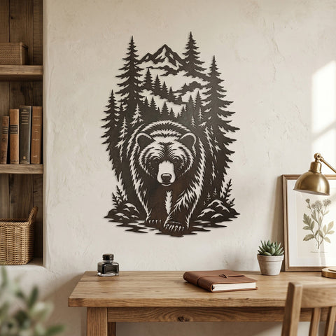 Bear In The Forest Laser SVG | Mountain Wildlife CNC File | Plasma Cut Bear Scene DXF | Rustic Cabin Decor Laser Cut File SVG HappyDesignStudio 