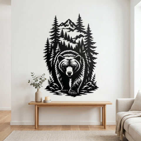 Bear In The Forest Laser SVG | Mountain Wildlife CNC File | Plasma Cut Bear Scene DXF | Rustic Cabin Decor Laser Cut File SVG HappyDesignStudio 