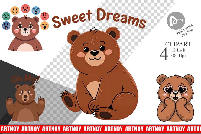 Bear Mood Clipart Sublimation artnoy 