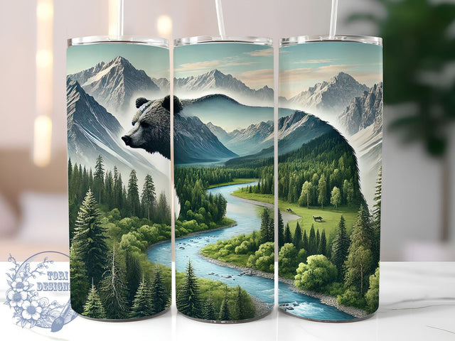 Bear Mountain Forest 20oz Tumbler Wrap, Mountain Tumbler, Forest Design, 20oz Tumbler, Sublimation Wrap, Outdoor Gifts, Wildlife Drinkware Sublimation ToriDesigns 