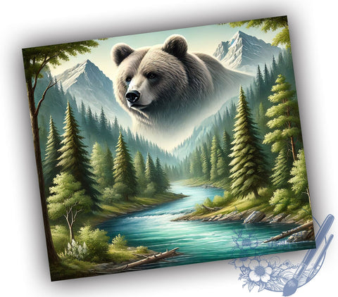 Bear Mountain Forest 20oz Tumbler Wrap, Mountain Tumbler, Forest Design, 20oz Tumbler, Sublimation Wrap, Outdoor Gifts, Wildlife Drinkware Sublimation ToriDesigns 