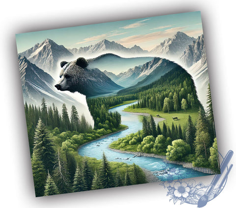 Bear Mountain Forest 20oz Tumbler Wrap, Mountain Tumbler, Forest Design, 20oz Tumbler, Sublimation Wrap, Outdoor Gifts, Wildlife Drinkware Sublimation ToriDesigns 