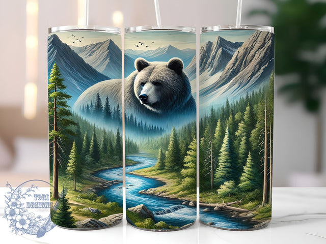 Bear Mountain Forest 20oz Tumbler Wrap, Mountain Tumbler, Forest Design, 20oz Tumbler, Sublimation Wrap, Outdoor Gifts, Wildlife Drinkware Sublimation ToriDesigns 