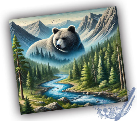 Bear Mountain Forest 20oz Tumbler Wrap, Mountain Tumbler, Forest Design, 20oz Tumbler, Sublimation Wrap, Outdoor Gifts, Wildlife Drinkware Sublimation ToriDesigns 