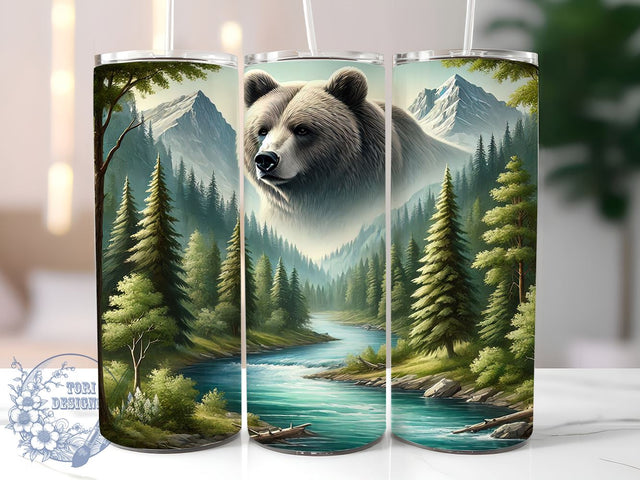 Bear Mountain Forest 20oz Tumbler Wrap, Mountain Tumbler, Forest Design, 20oz Tumbler, Sublimation Wrap, Outdoor Gifts, Wildlife Drinkware Sublimation ToriDesigns 