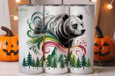 Bear Mountain Forest 20oz Tumbler Wrap Sublimation PixelChick 