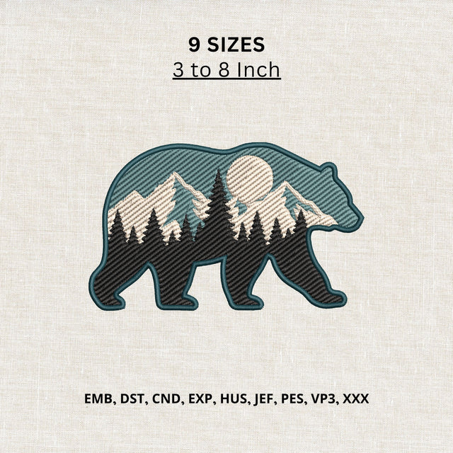Bear Mountain Forest Machine Embroidery Design – Outdoor Wildlife Embroidery File Embroidery/Applique DESIGNS PatternFeed8 