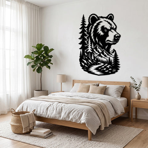 Bear Mountain Landscape Laser SVG | Bear Metal Wall Art DXF | Wildlife CNC Plasma Cut File | Forest Bear Laser Cut Svg | Rustic Cabin Decor SVG HappyDesignStudio 