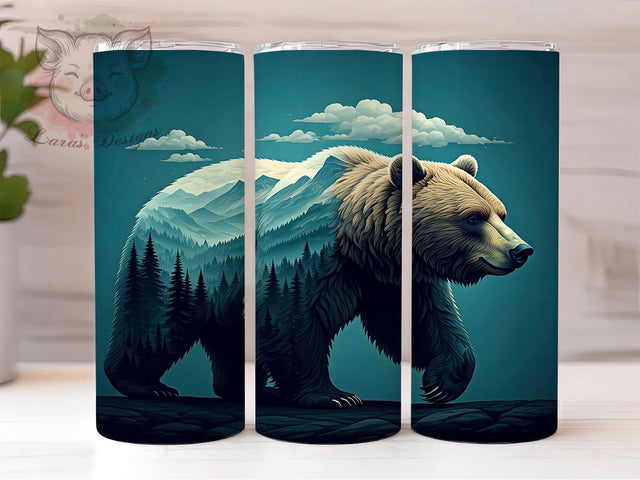 Bear Mountain Tumbler, Nature Sublimation Wrap, 20oz Drinkware, Outdoor Adventure Design, Wildlife Art, Camping Tumbler Design, Digital Download Sublimation Lara' s Designs 
