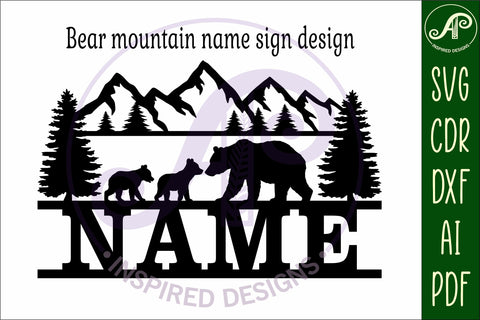 Bear name sign svg laser cut template forest theme SVG APInspireddesigns 