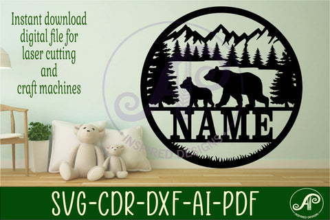Bear name sign svg laser cut template forest theme SVG APInspireddesigns 