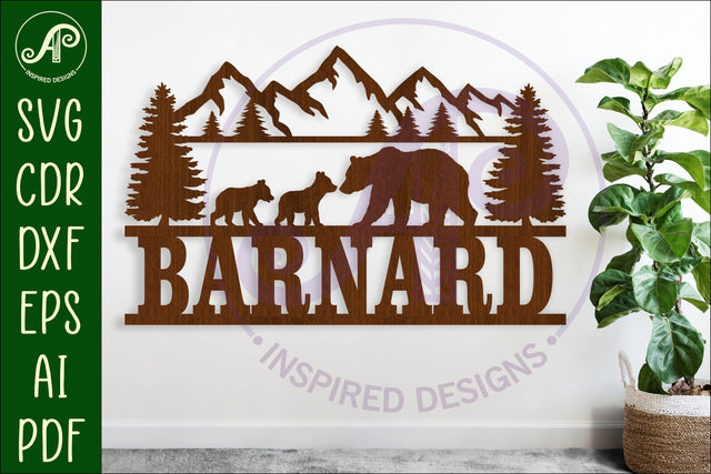 Bear name sign svg laser cut template forest theme SVG APInspireddesigns 
