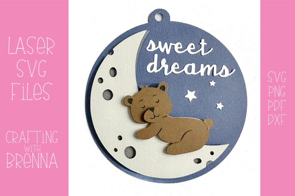 Bear On the Moon Laser SVG File, Paper Cut File SVG Crafting With Brenna 