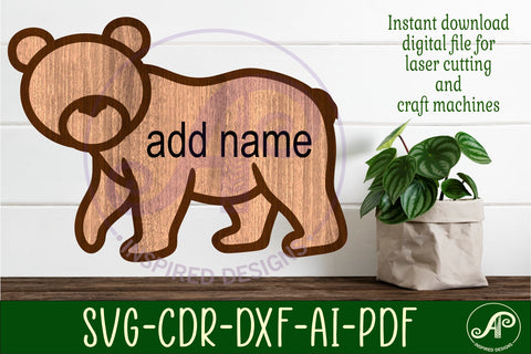 Bear outline two layer name wall sign SVG APInspireddesigns 