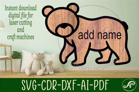 Bear outline two layer name wall sign SVG APInspireddesigns 